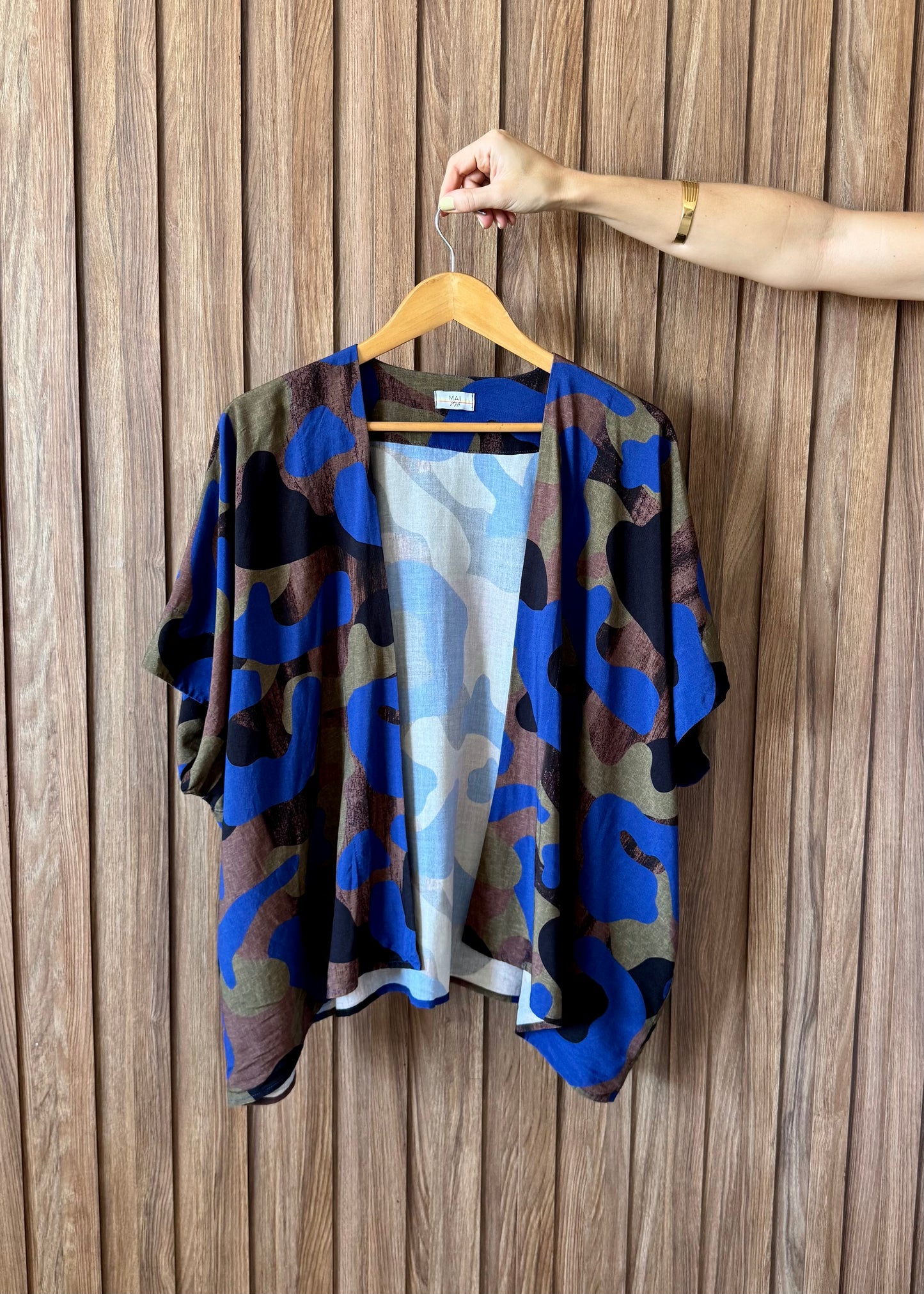 Kimono em Viscose Camuflagem Urbano Azul