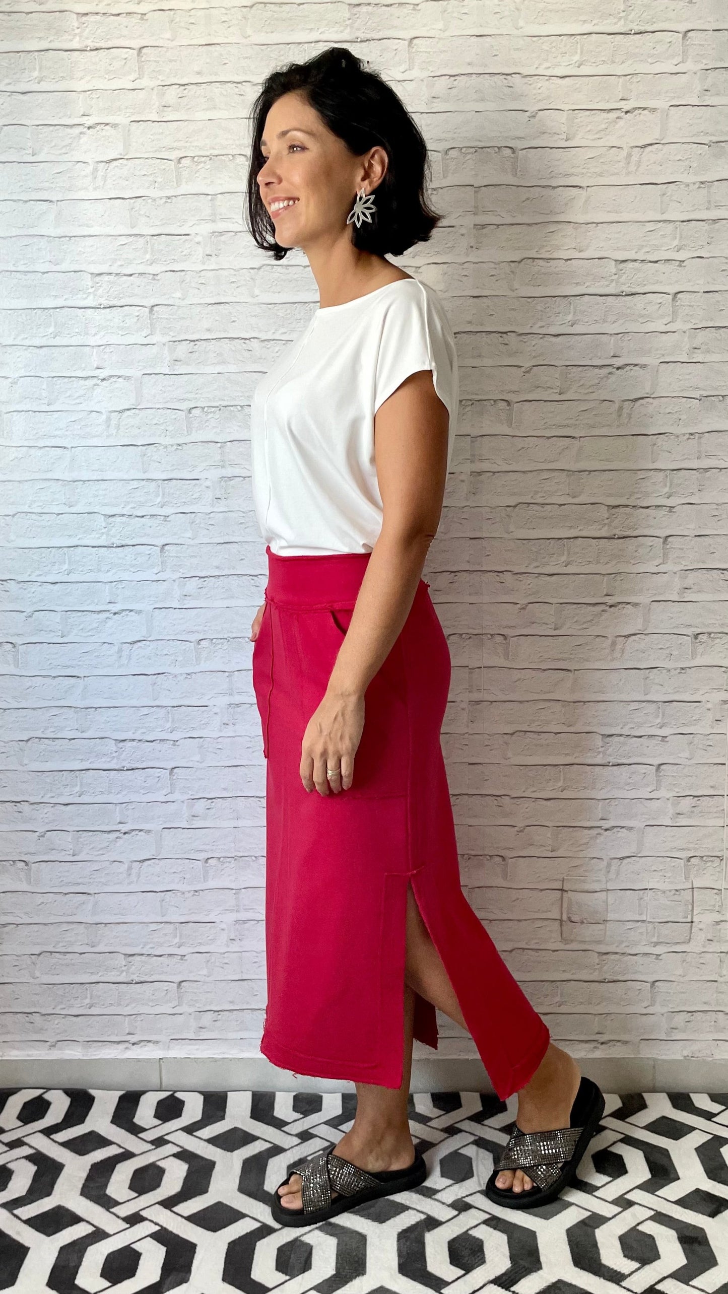 Saia Reta Moletom com bolsos (Vermelha)