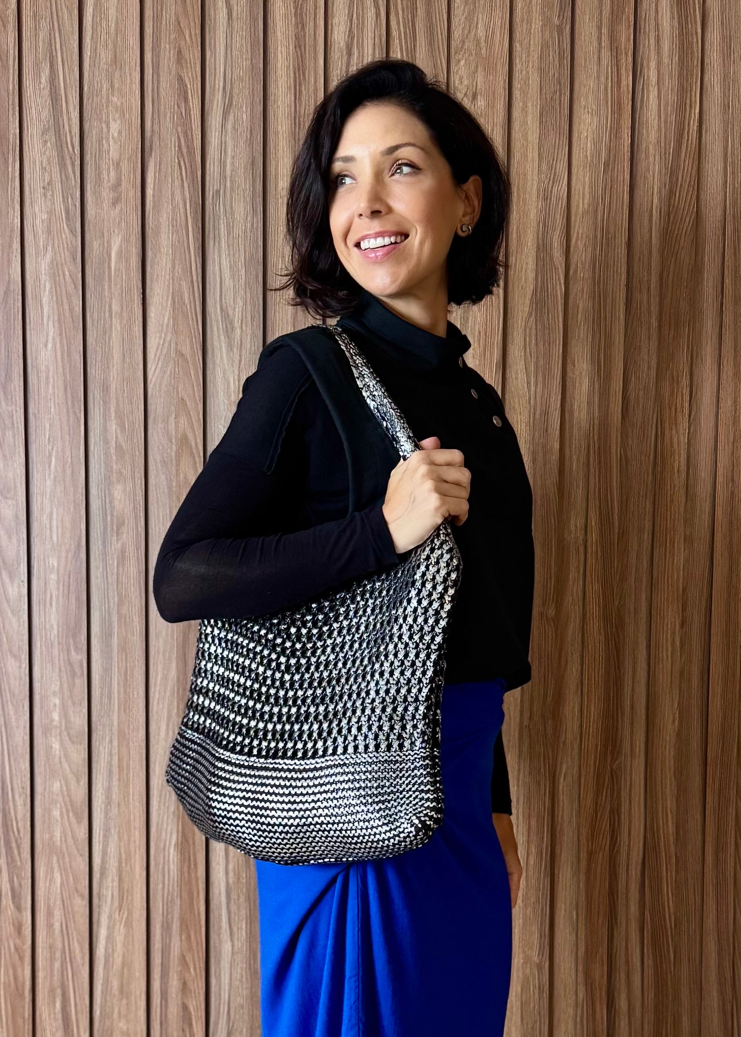 Bolsa em Tricô Metalizado Prata