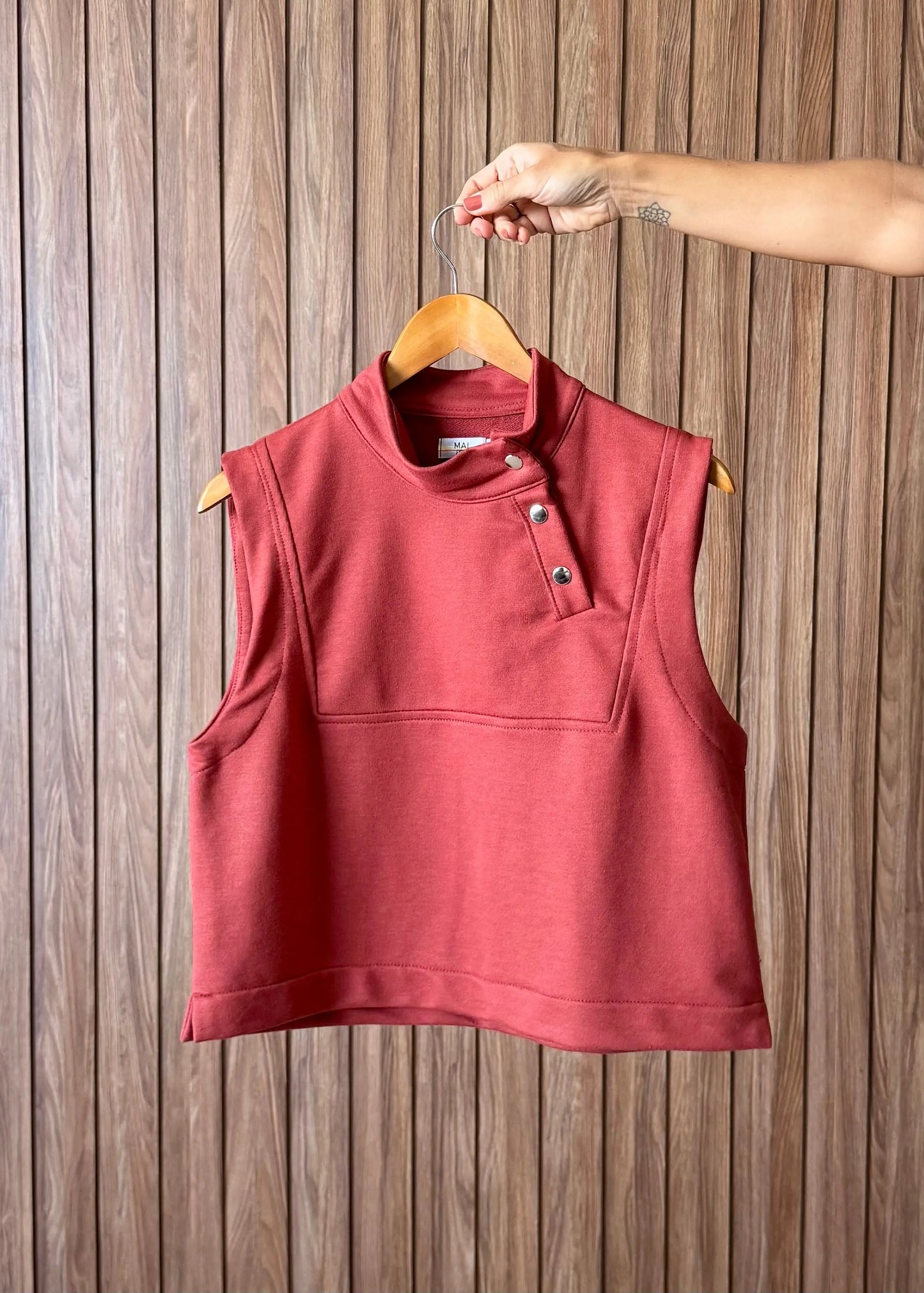 Colete Moletom com botões - Terracota - Maira da Mai Style