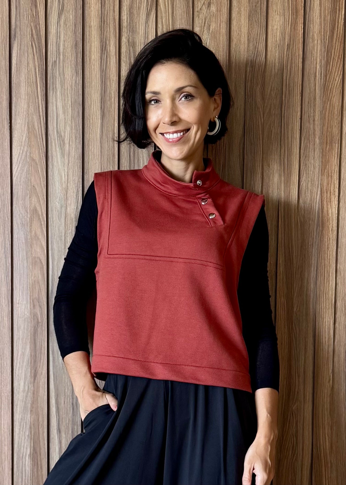 Colete Moletom com botões - Terracota