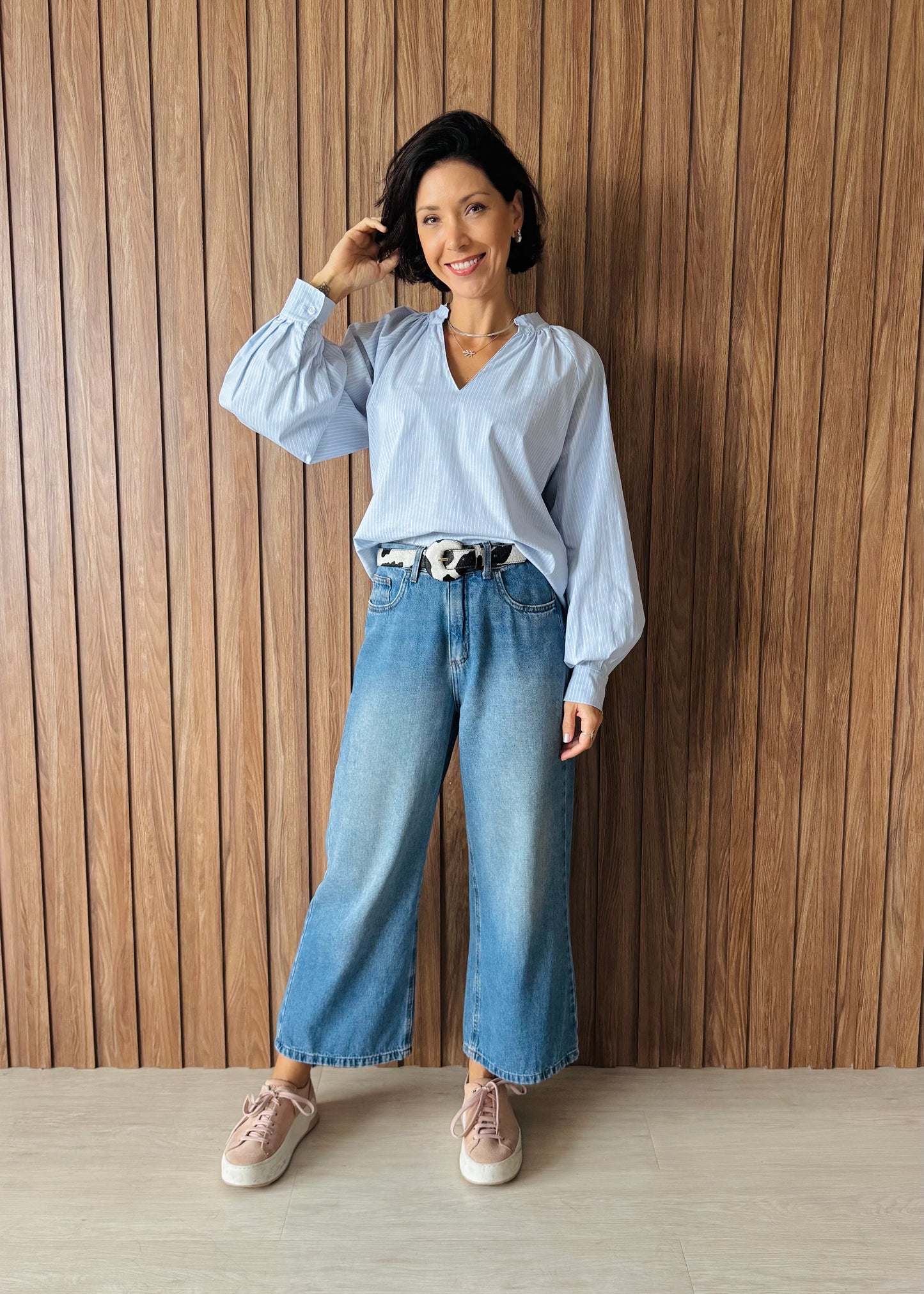 Camisa listrada azul gola padre