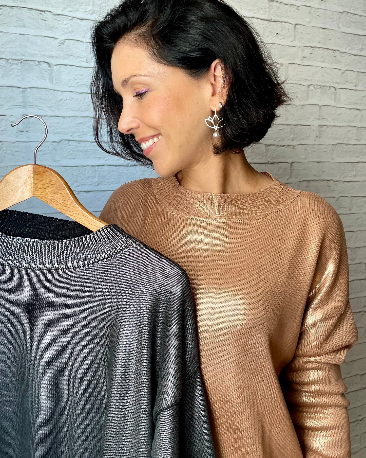 Blusa Tricot Metalizado - Dourada