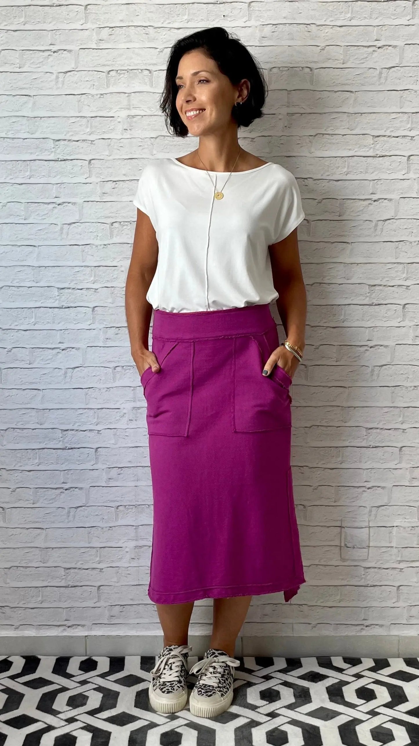 Saia Reta Moletom com bolsos (Violeta) - Maira da Mai Style