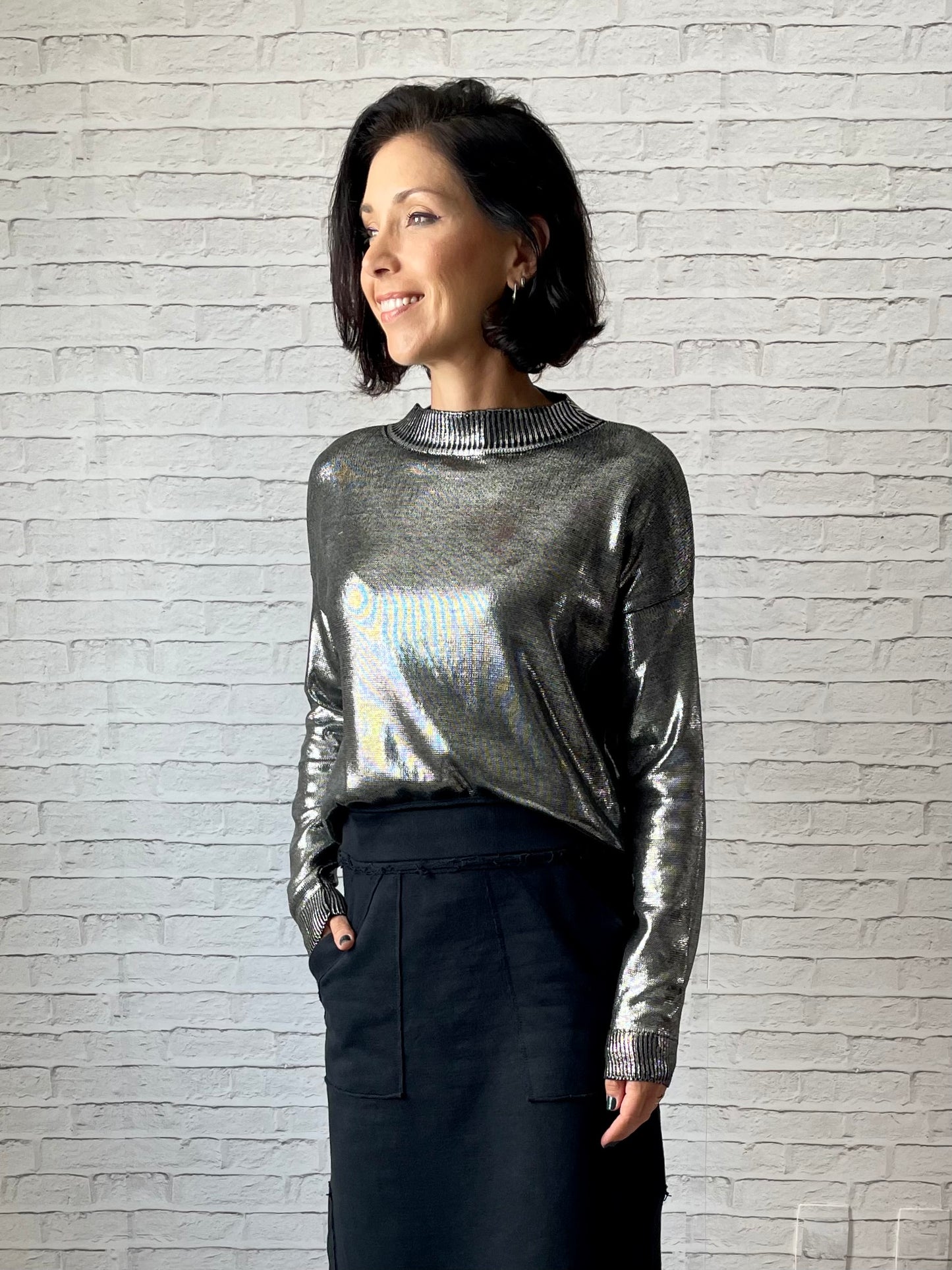 Blusa Tricot Metalizado - Prateada