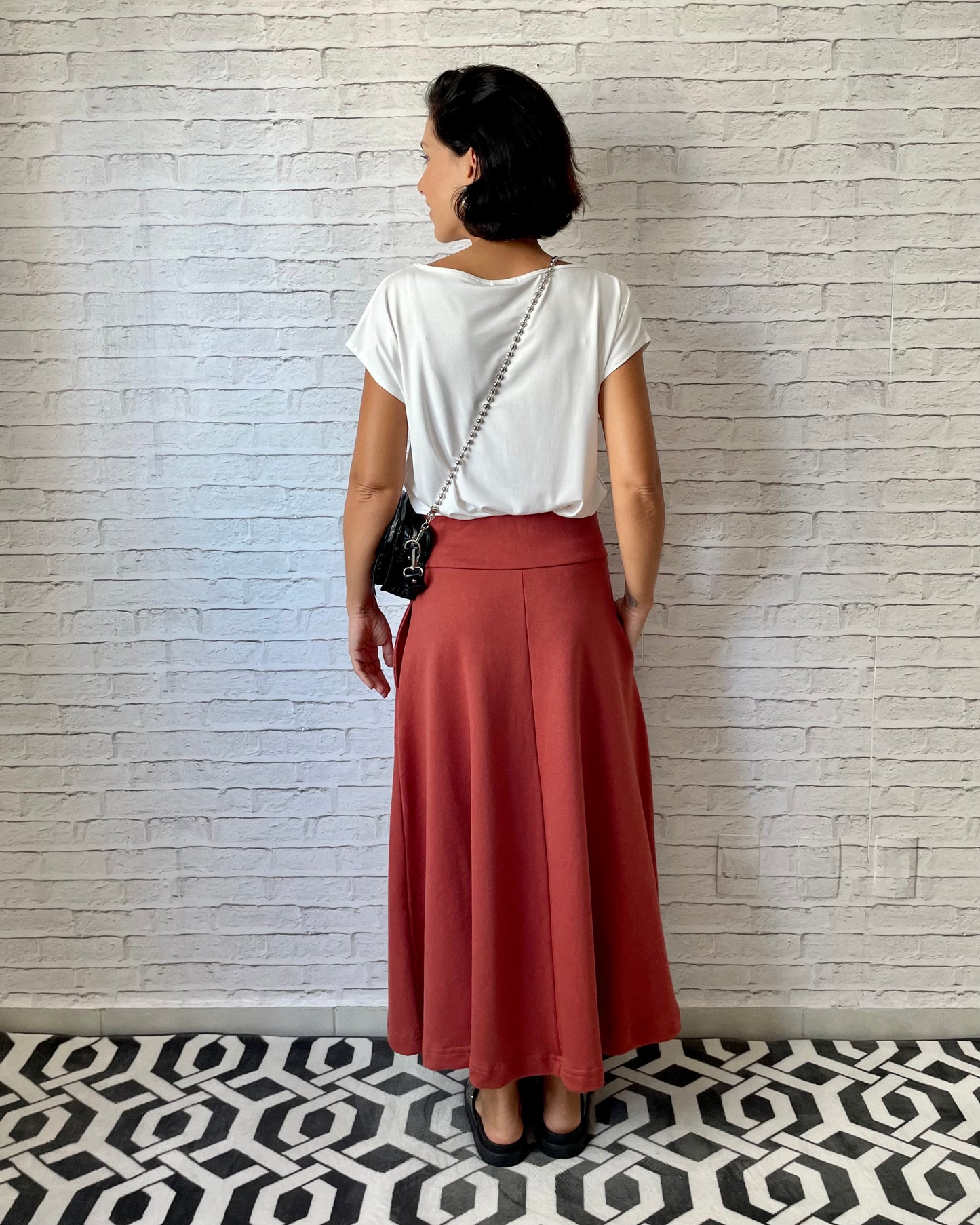 Saia Rodada Moletom com bolsos (Terracota)