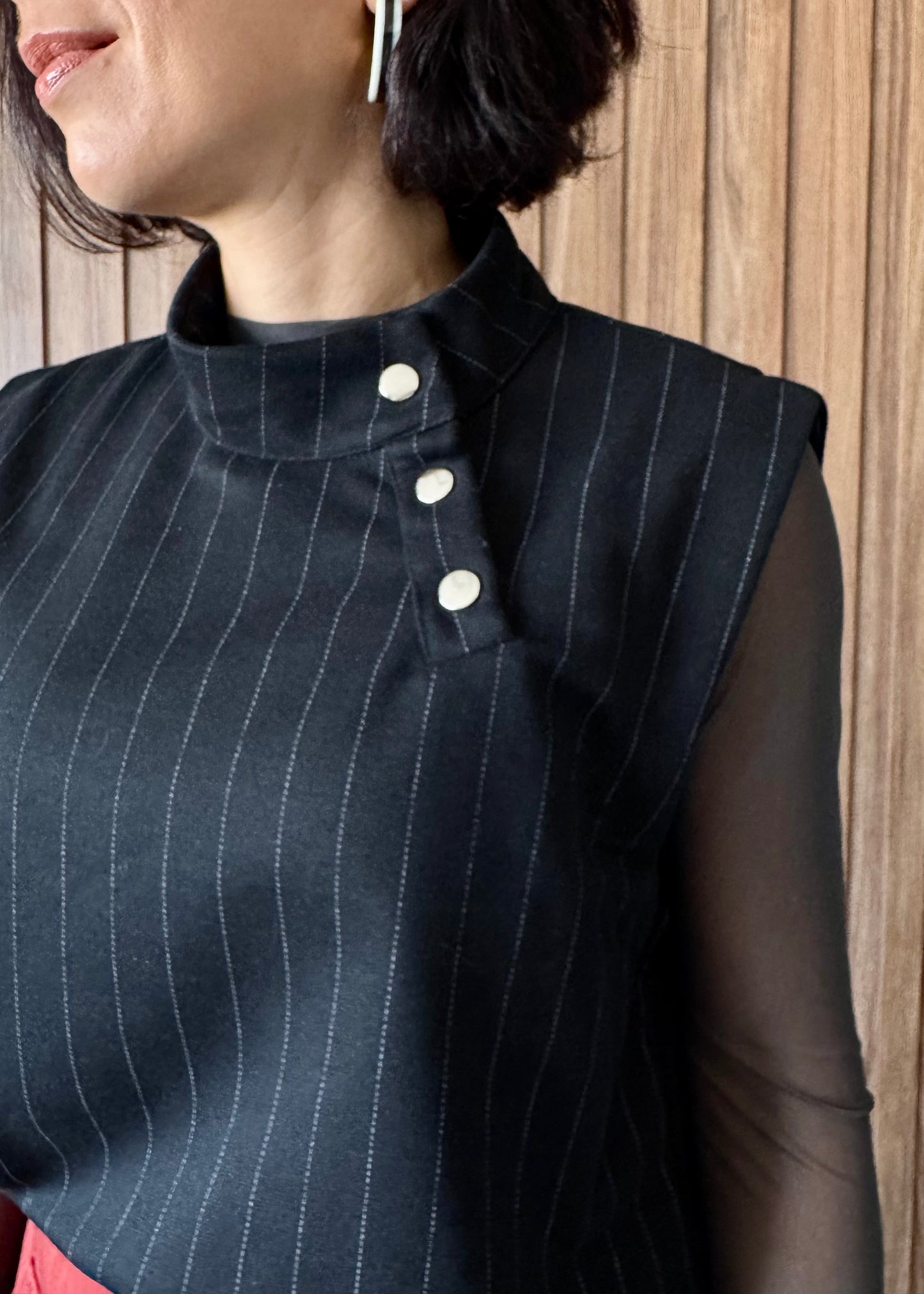 Colete Moletom com botões - Risca de Giz