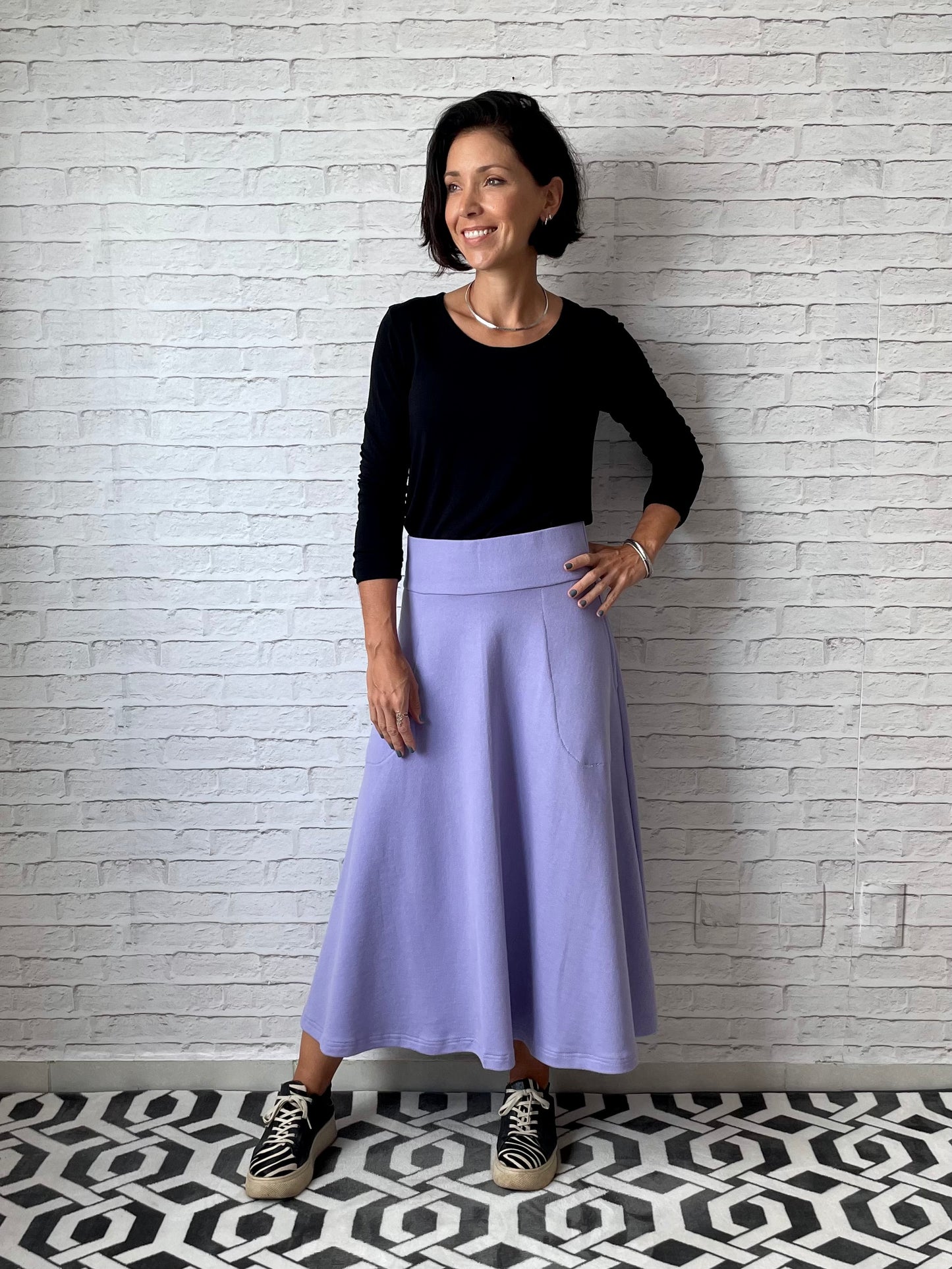 Saia Rodada Moletom com bolsos (Lilás)