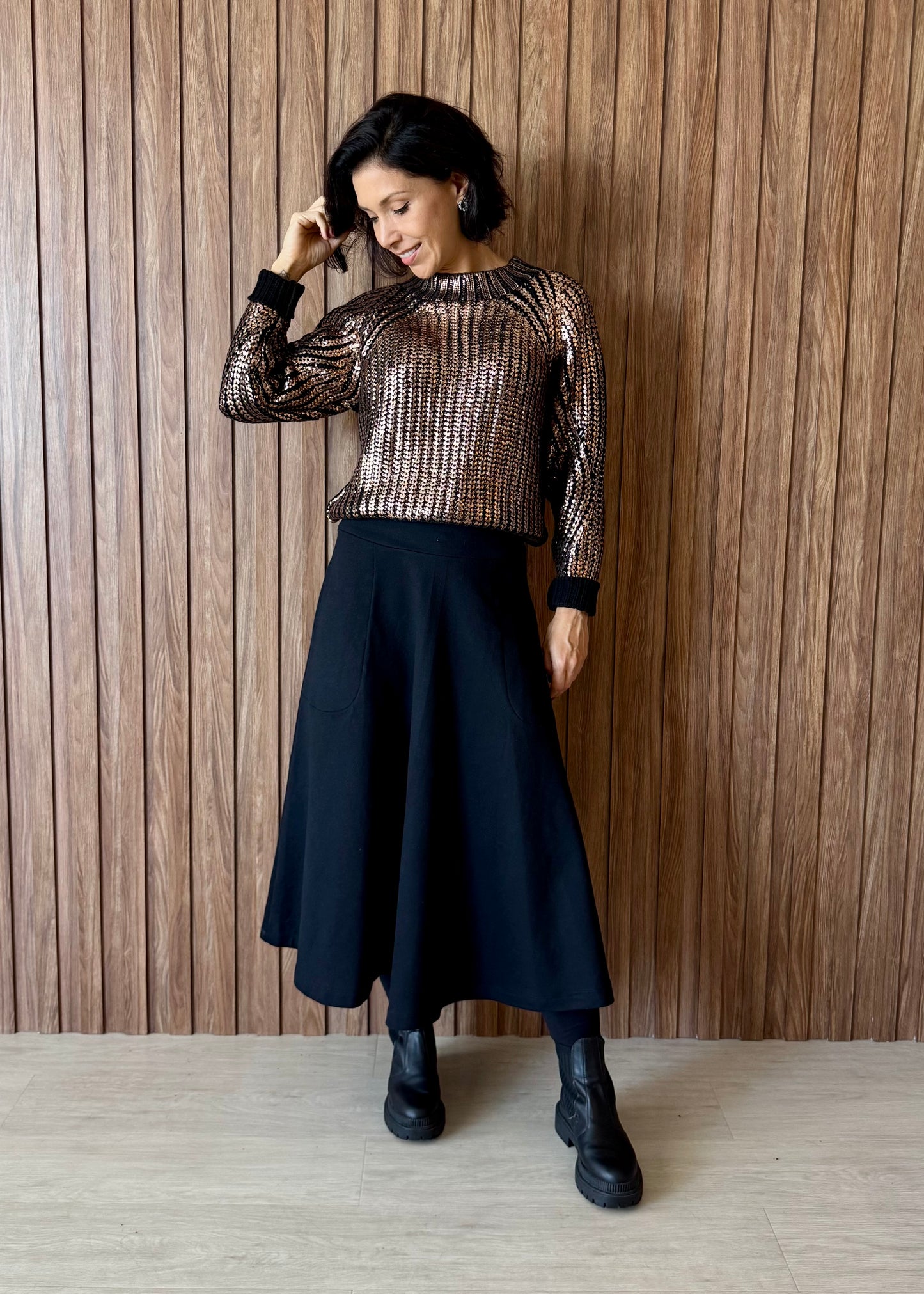 Blusa tricô metalizado ouro velho