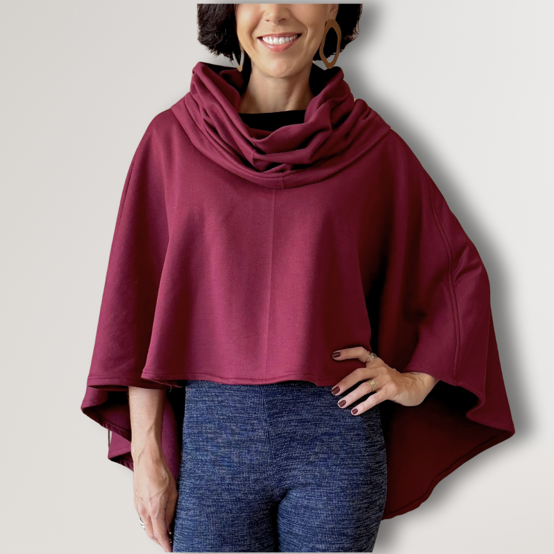 Poncho Redondo em Moletom (Vinho)