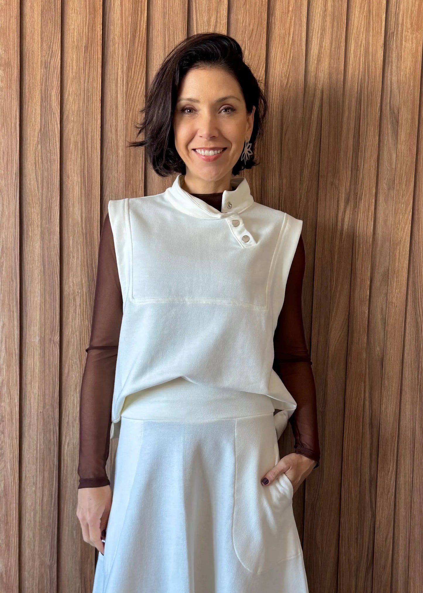 Blusa Manga Longa em Tule Marrom - Maira da Mai Style