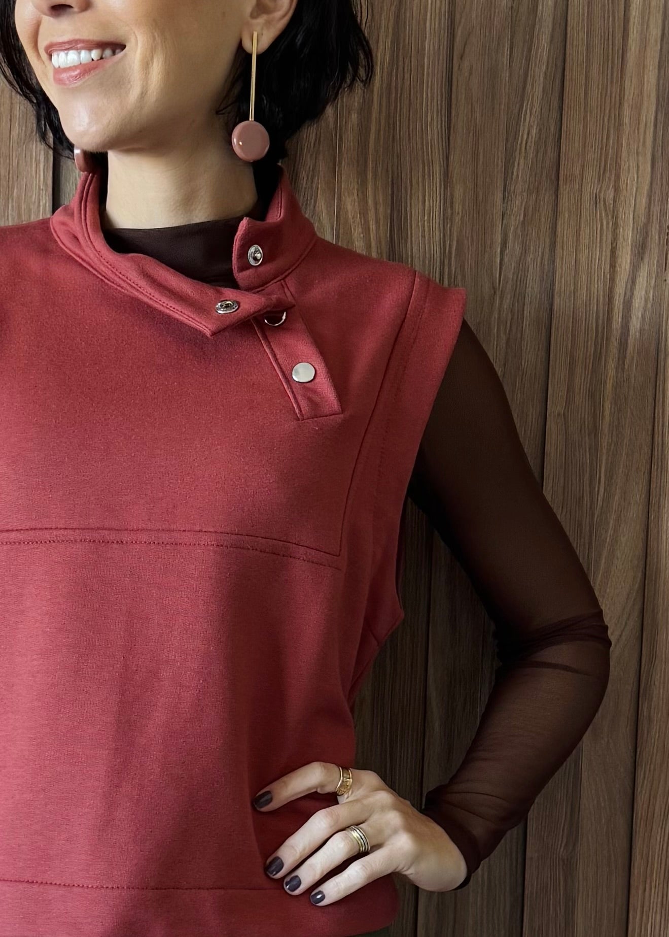 Blusa Manga Longa em Tule Marrom