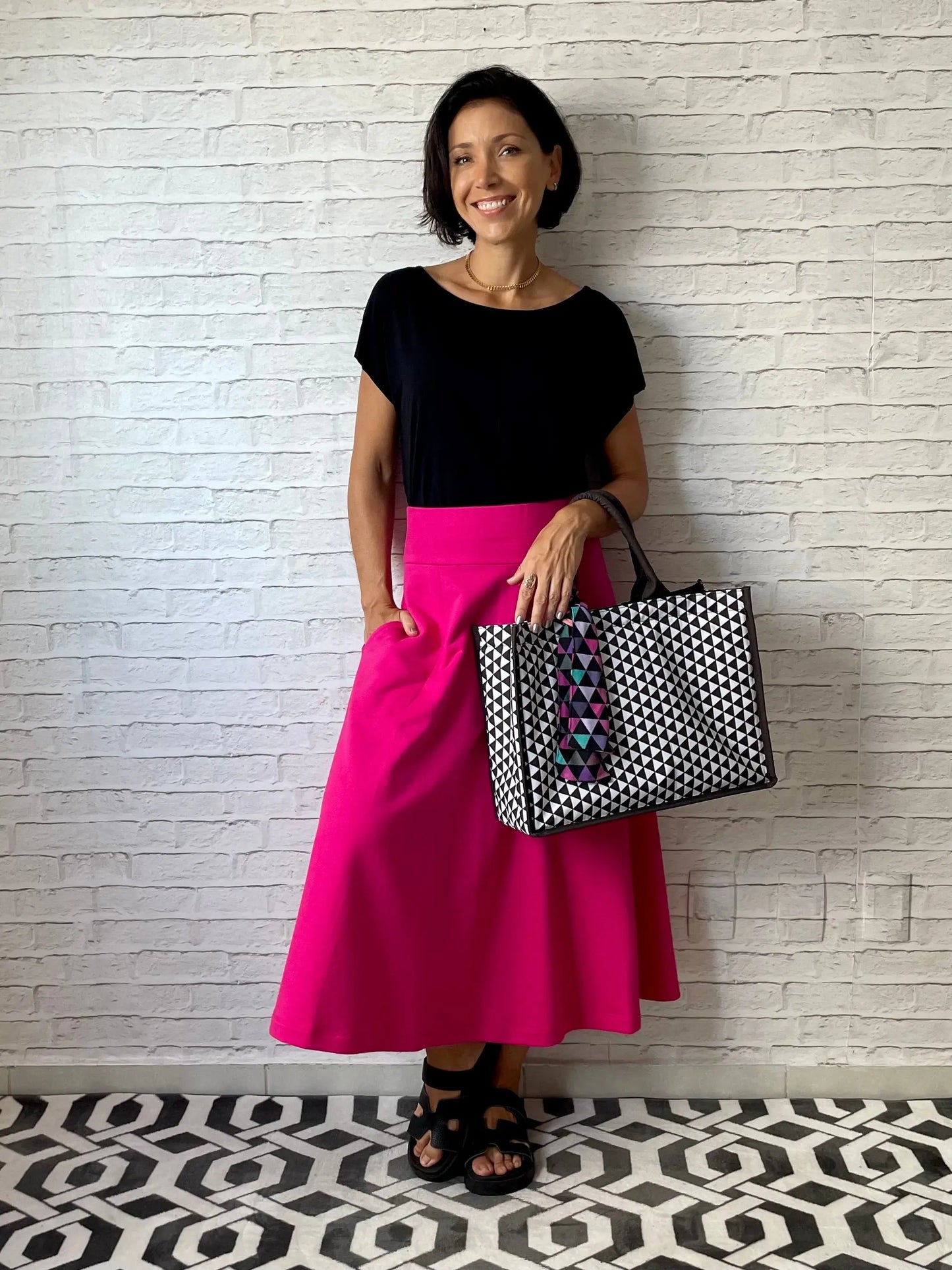 Saia Rodada Moletom com bolsos (Pink) - Maira da Mai Style