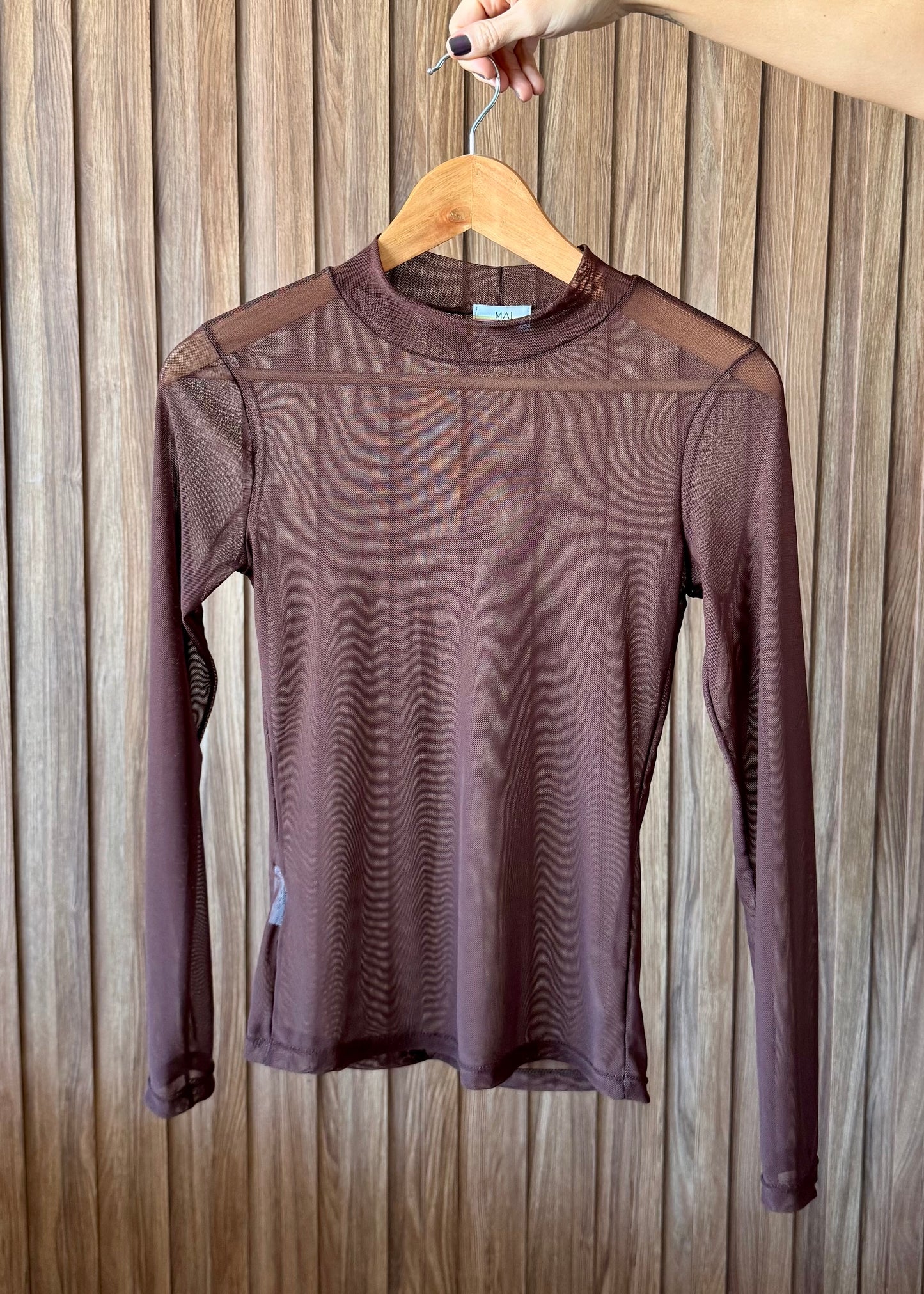 Blusa Manga Longa em Tule Marrom