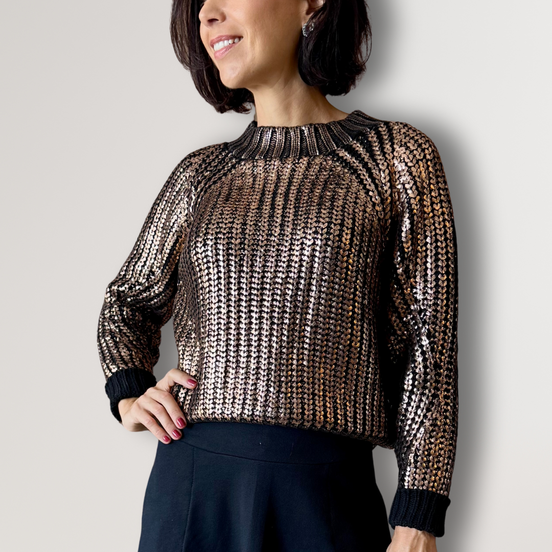 Blusa tricô metalizado ouro velho
