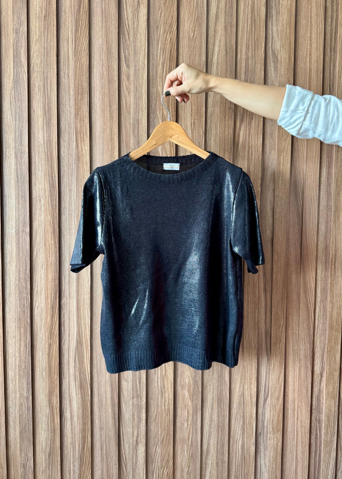 Camiseta Tricot Metalizado - Preta