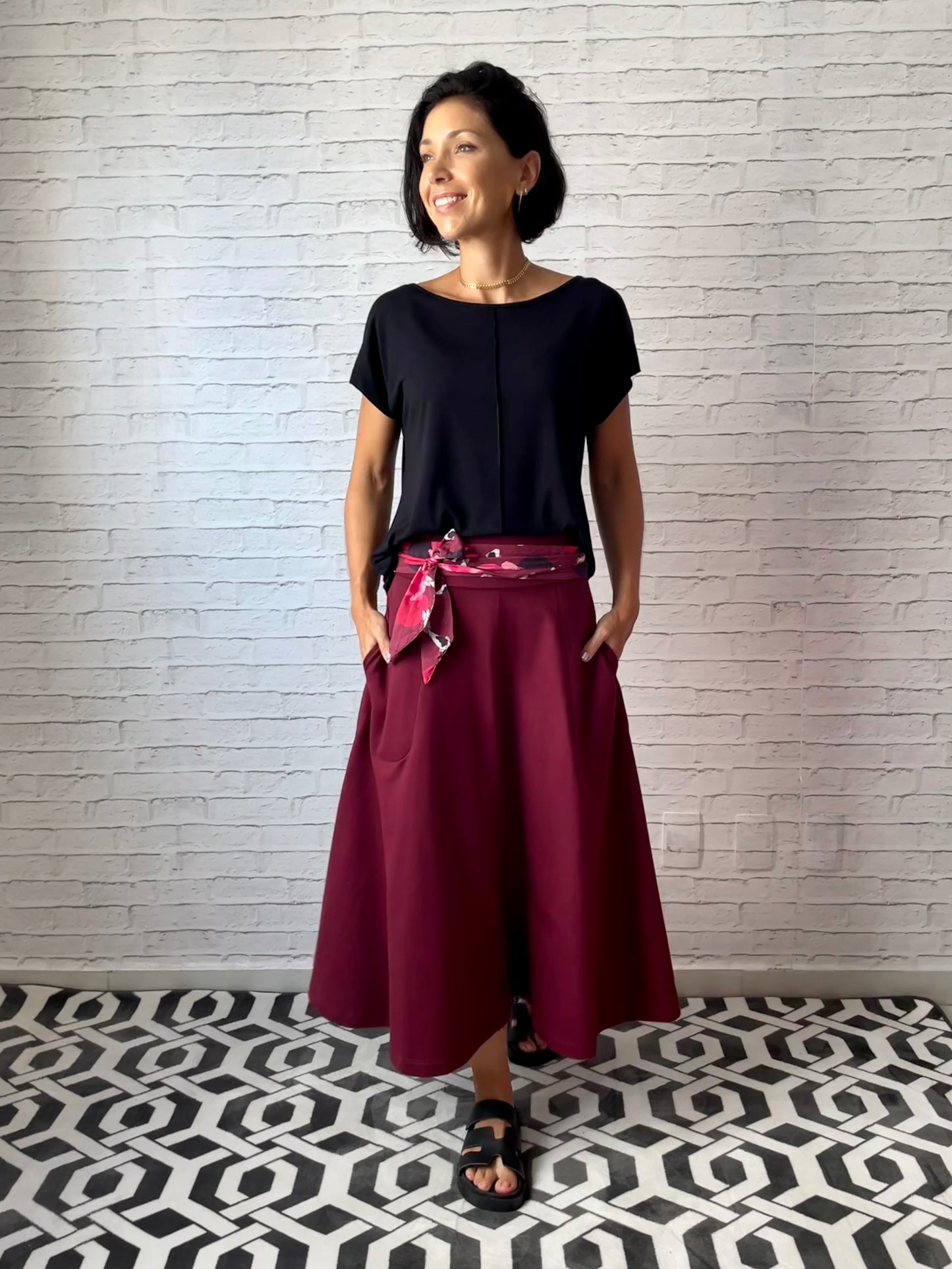 Saia Rodada Moletom com bolsos (Vinho)