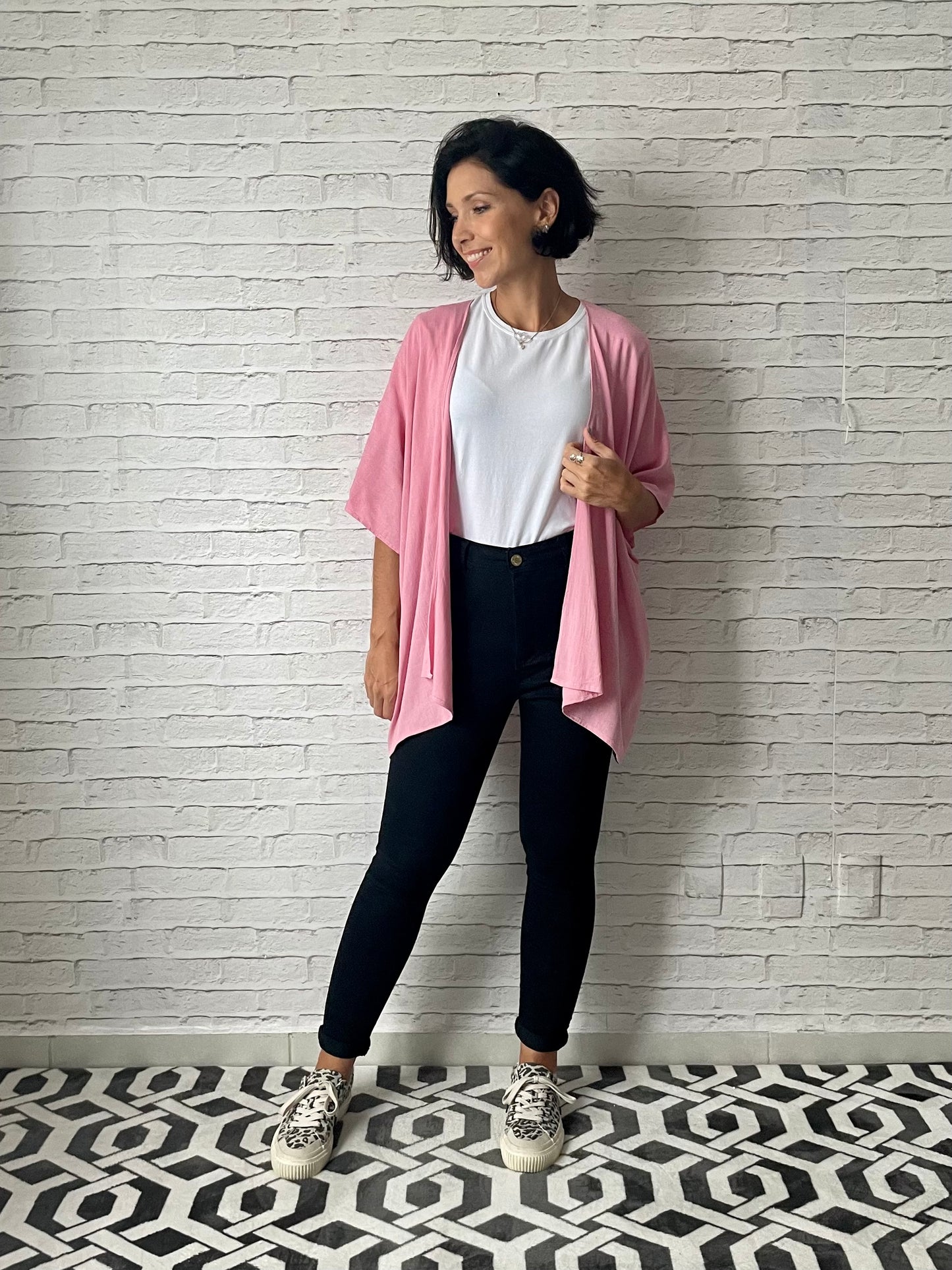 Kimono em Viscolinho Rosa Flamingo