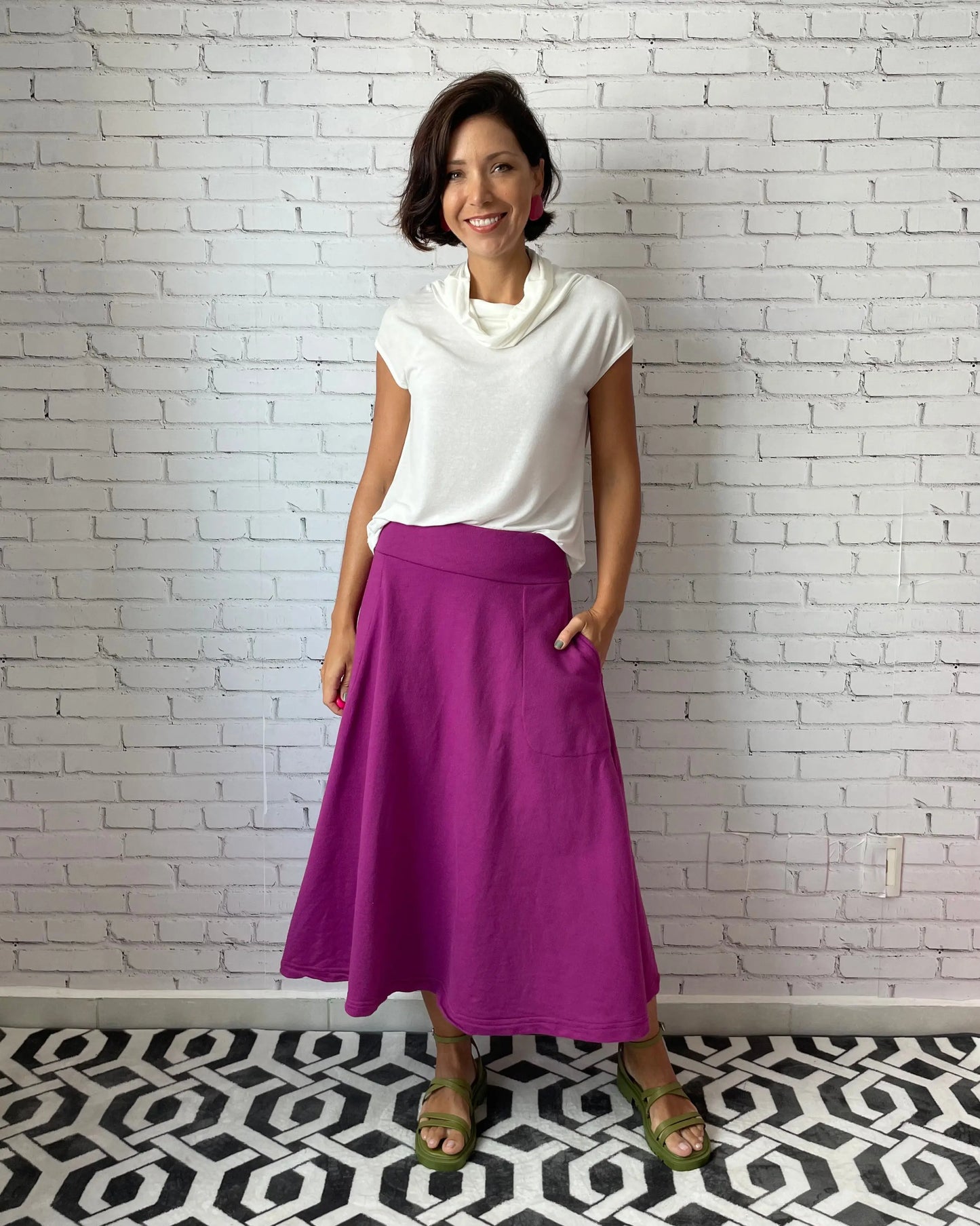 Saia Rodada Moletom com bolsos (Violeta) - Maira da Mai Style