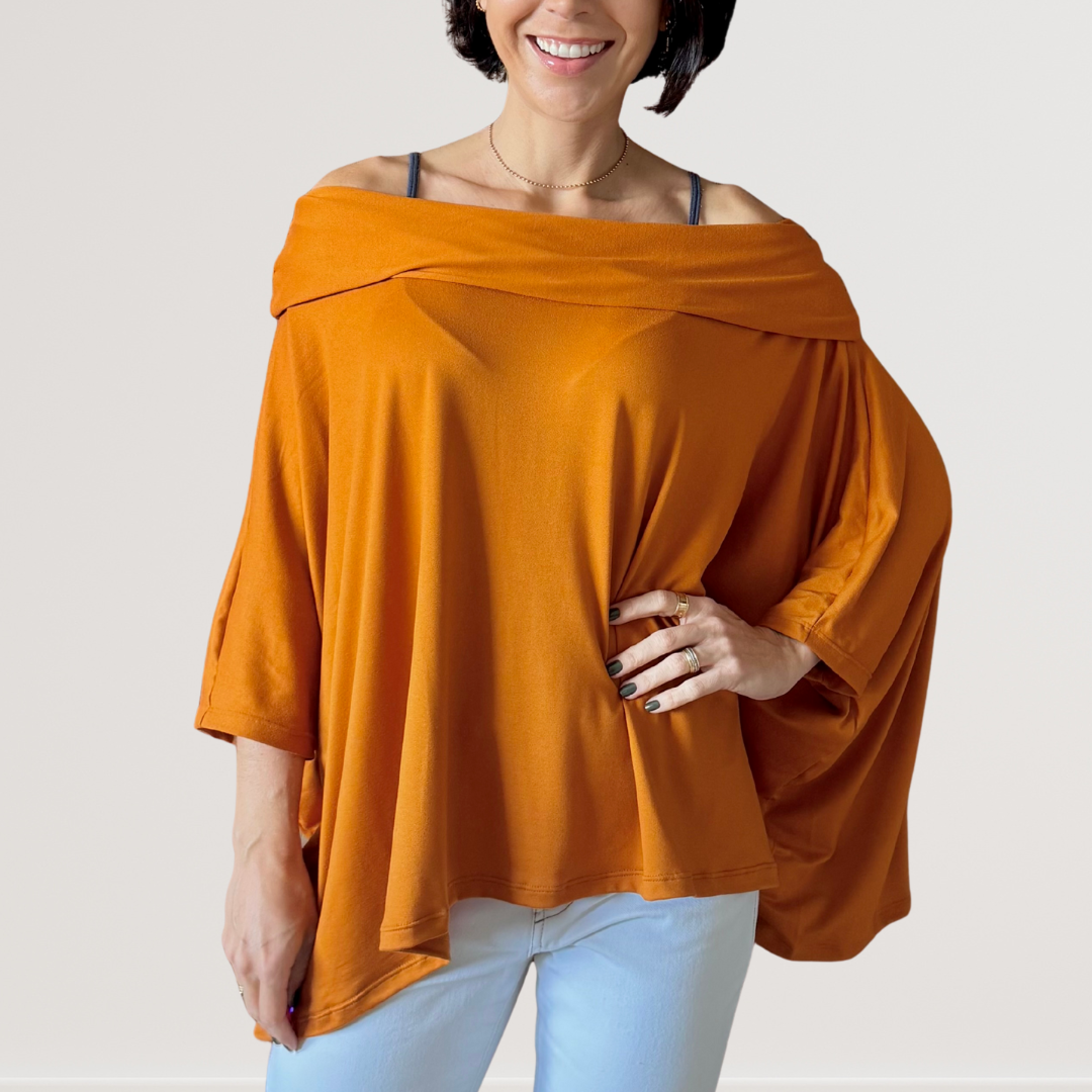 Blusa Golão Oversized em Suede Ecológico - Ocre