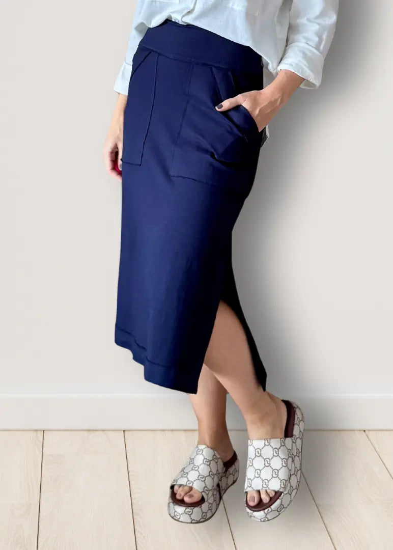 Saia Reta Moletinho com elastano (Azul Marinho)