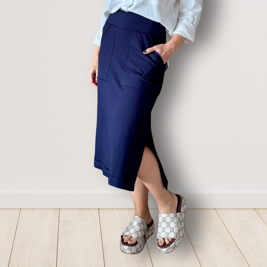 Saia Reta Moletinho com elastano (Azul Marinho)