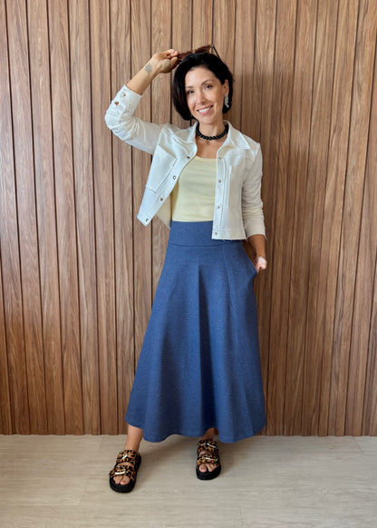 Saia Rodada Moletom com bolsos (Azul Jeans)