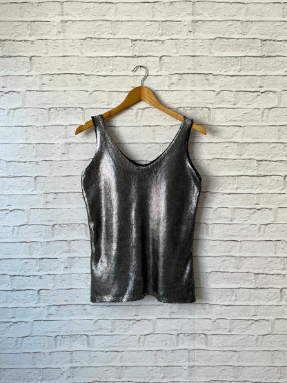 Blusa Regata Tricot Metalizado - Prateada
