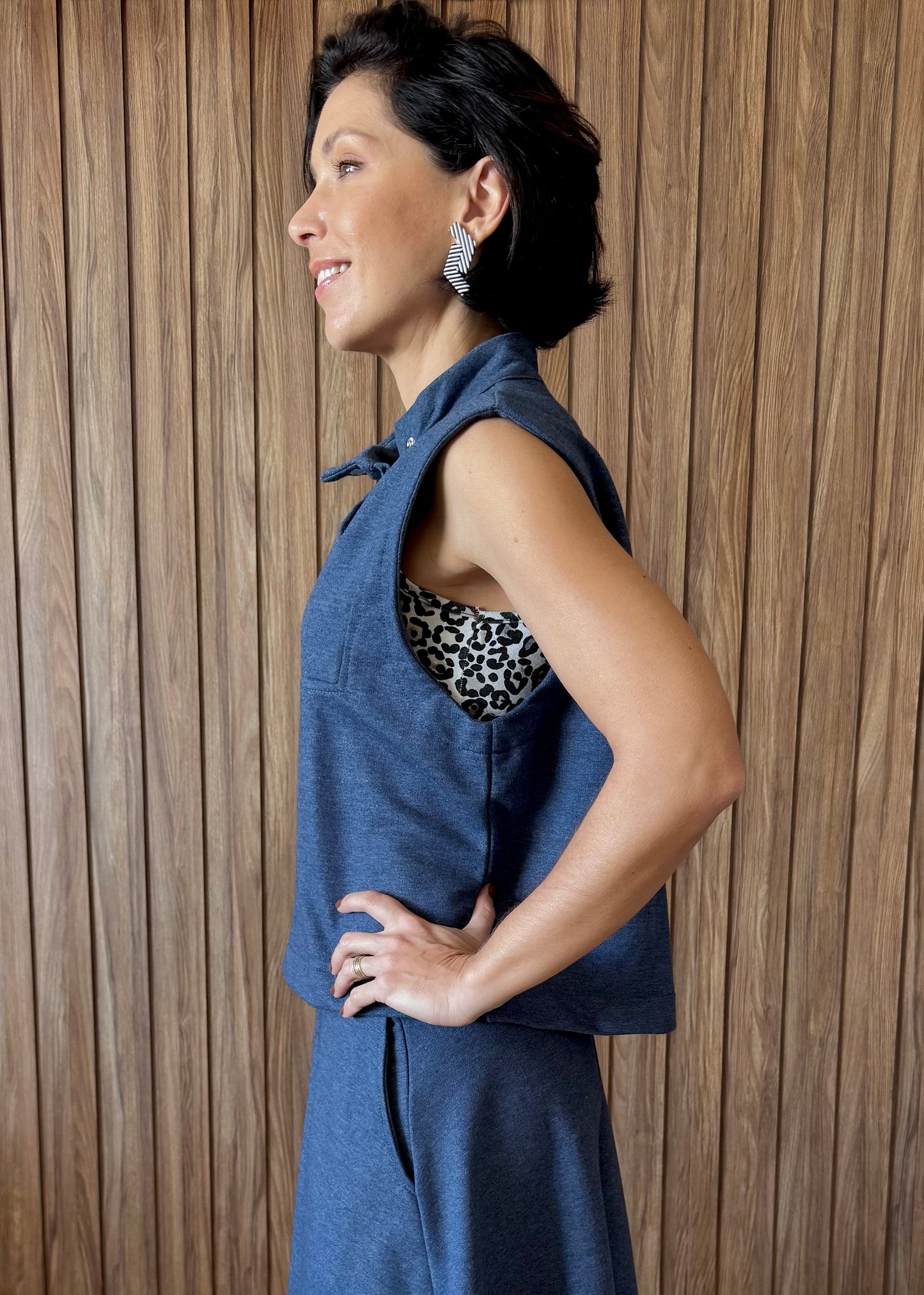 Colete Moletom com botões - Azul Jeans