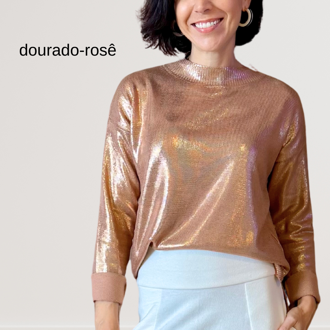 Blusa Tricot Metalizado - Dourada