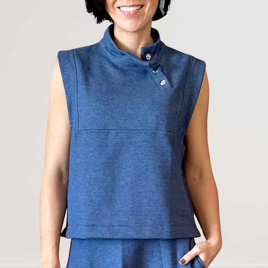 Colete Moletom com botões - Azul Jeans