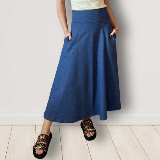 Saia Rodada Moletom com bolsos (Azul Jeans)