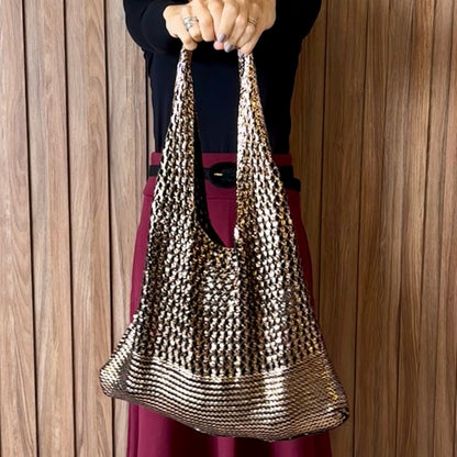 Bolsa em Tricô Metalizado Ouro Velho
