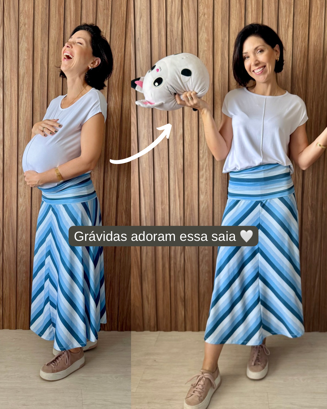 Saia cós dobrado listrada azul