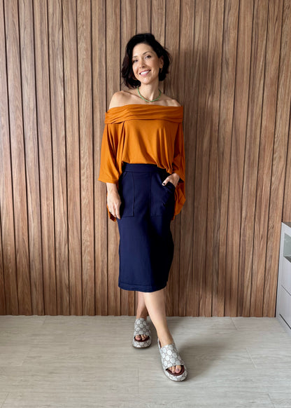 Saia Reta Moletinho com elastano (Azul Marinho)