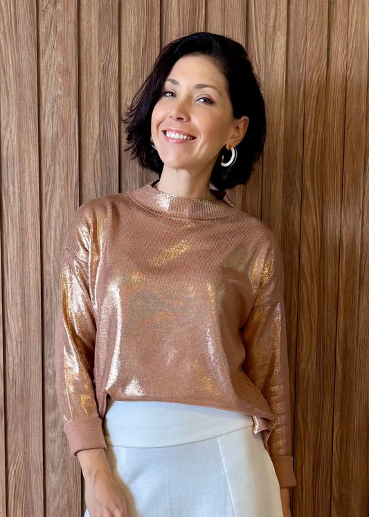 Blusa Tricot Metalizado - Dourada - Maira da Mai Style