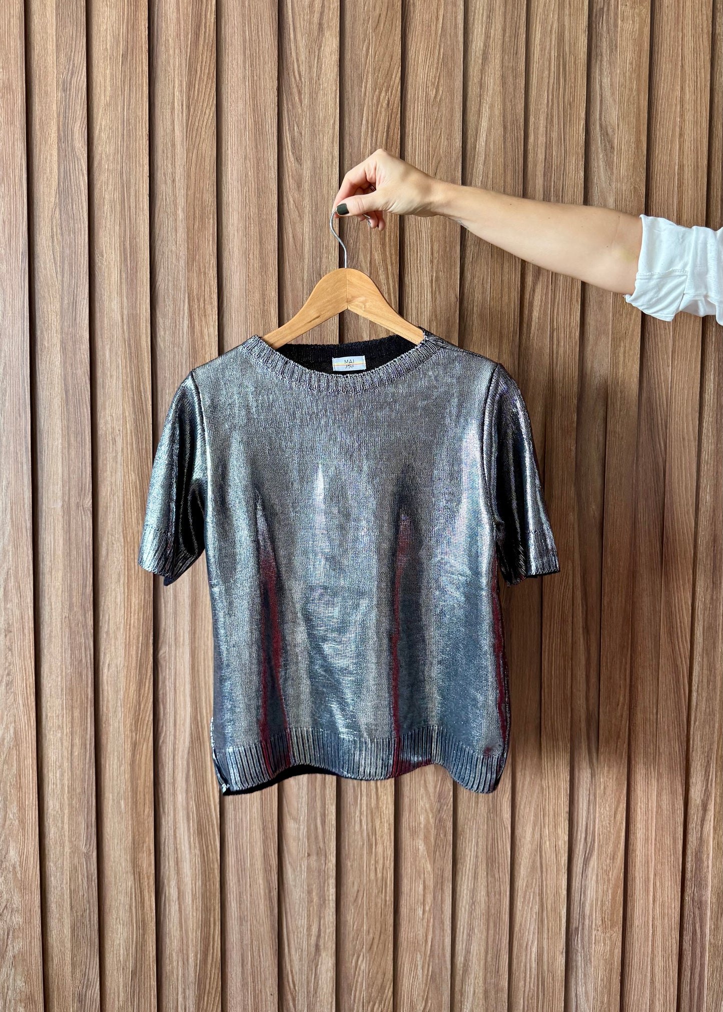 Camiseta Tricot Metalizado - Prata