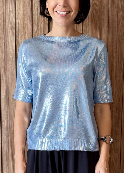 Camiseta Tricot Metalizado - Milky Blue