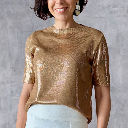 Camiseta Tricot Metalizado - Dourada