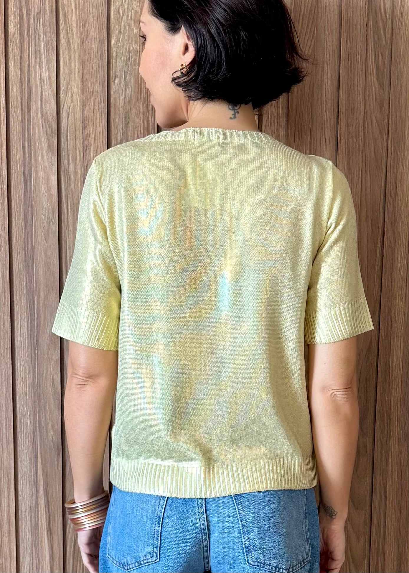 Camiseta Tricot Metalizado - Amarelo Candy