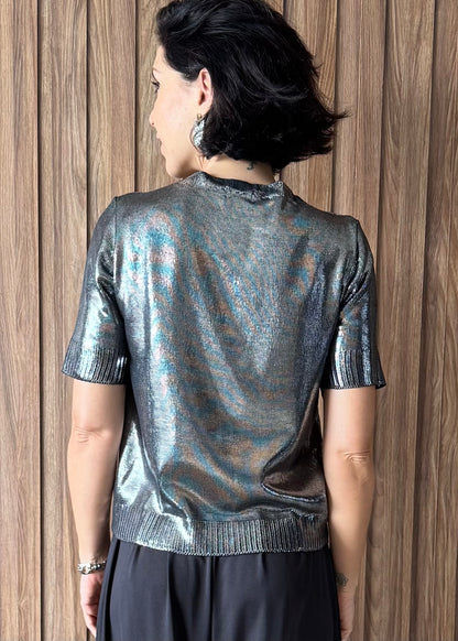 Camiseta Tricot Metalizado - Prata