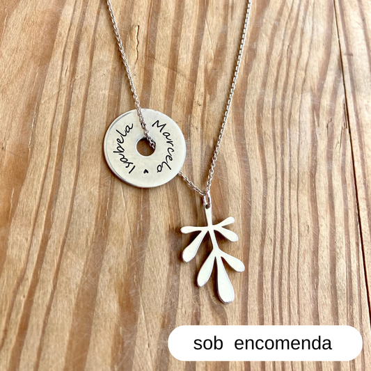 Conjunto Proteção: corrente com Pingente Personalizável + Pingente Arruda (em PRATA 925)