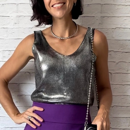 Blusa Regata Tricot Metalizado - Prateada