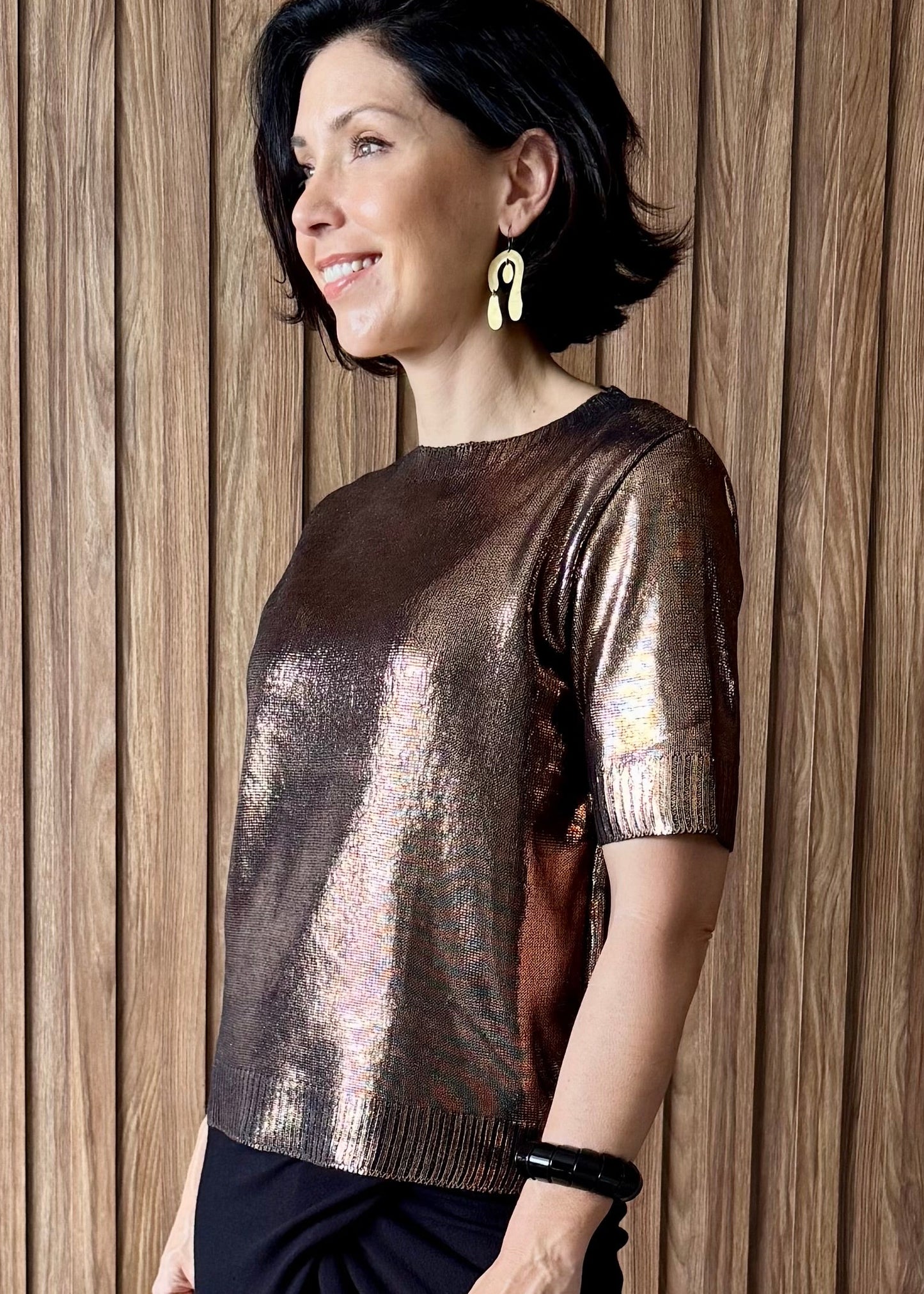 Camiseta Tricot Metalizado - Cobre