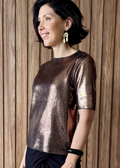 Camiseta Tricot Metalizado - Cobre