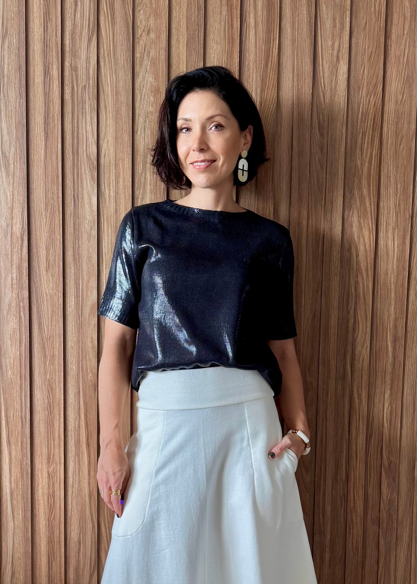 Camiseta Tricot Metalizado - Preta