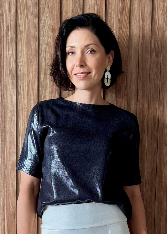 Camiseta Tricot Metalizado - Preta