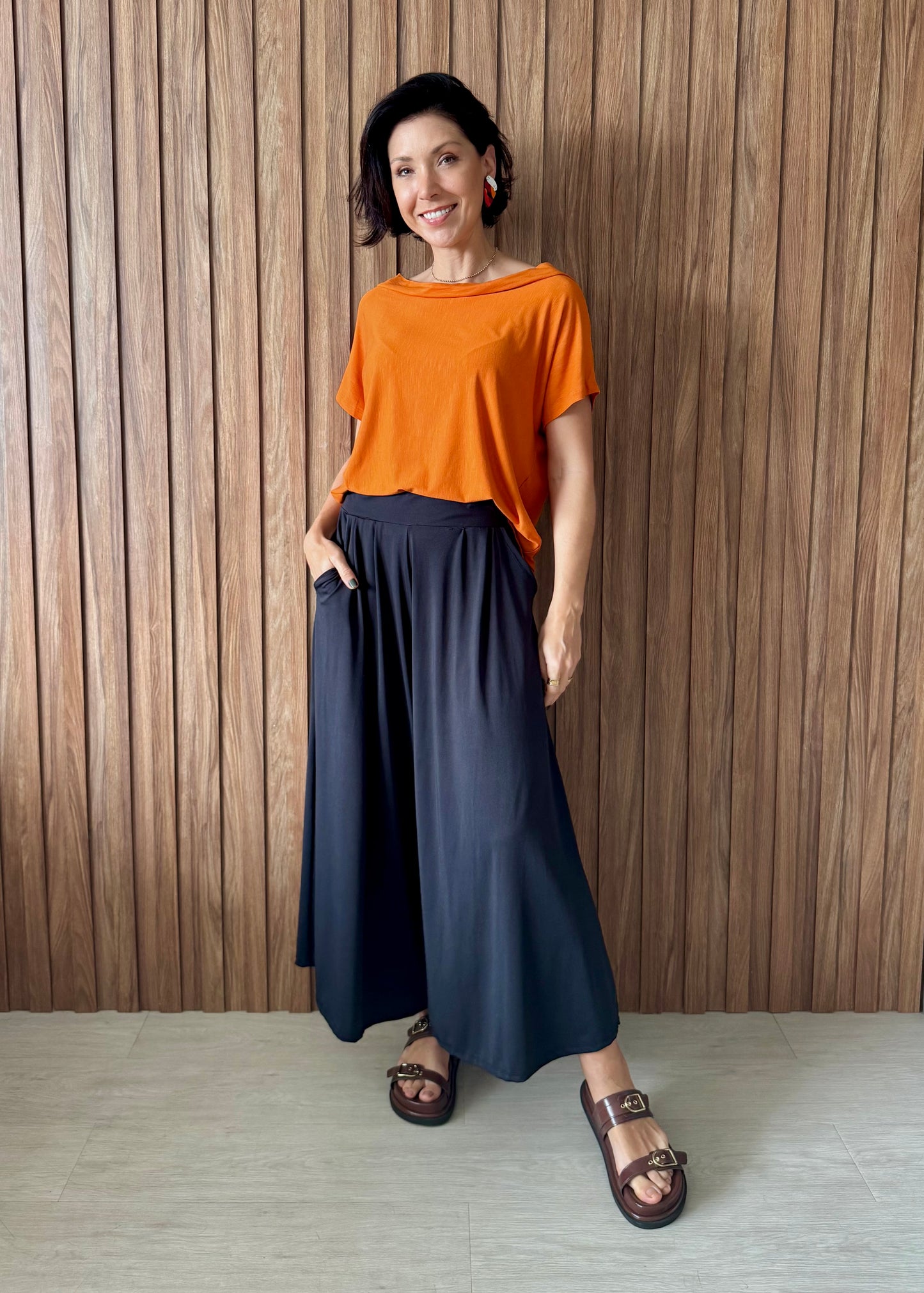 Blusa Quadrada Gola Ampla - Tangerina