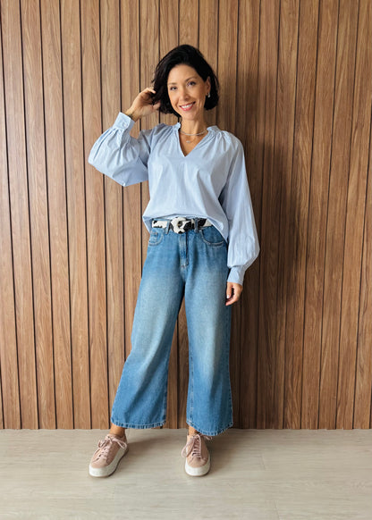 Camisa listrada azul gola padre