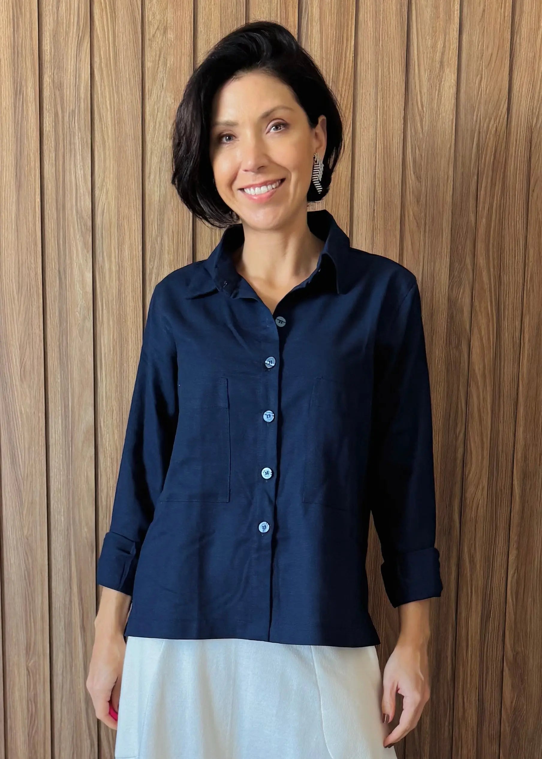 Camisa Essência Azul Marinho - Maira da Mai Style
